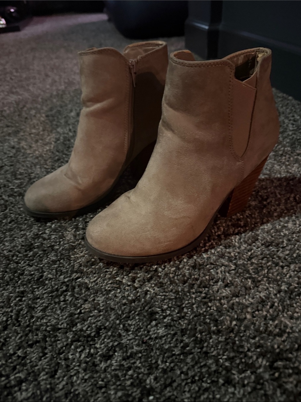 Mix No. 6 Taupe Suede Ankle Booties with Stacked Heel